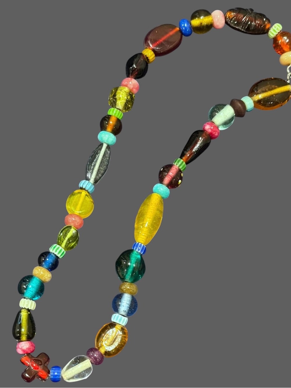 Handcrafted dopamine statement choker colorful chunky glass beaded necklace